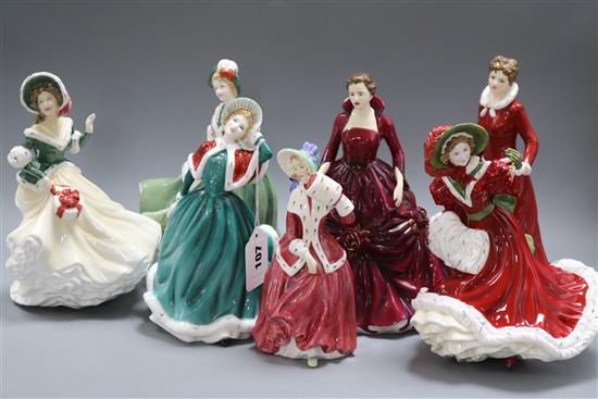 Seven Royal Doulton Christmas Day, Morn, Wish and Rose figurines